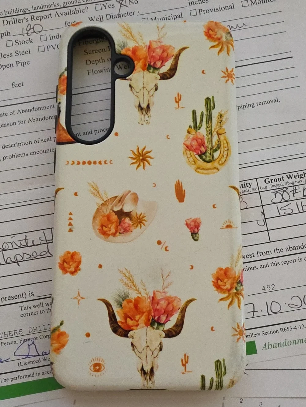 Samsung S24 Plus Floral Southwestern Skull Phone Case - Cream & Peach